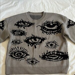 Gray and Black Eye Pattern Sweater